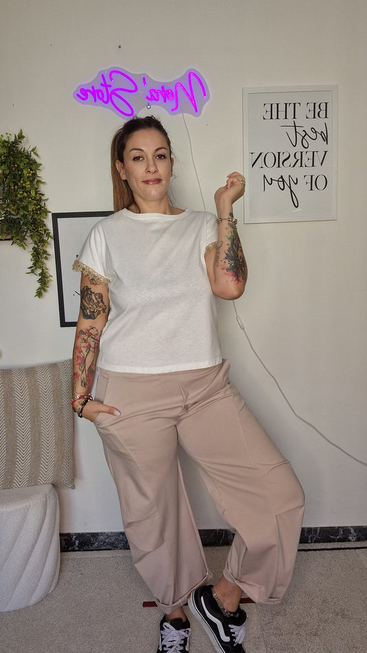 Pantaloni Casual con Arricciatura al Ginocchio