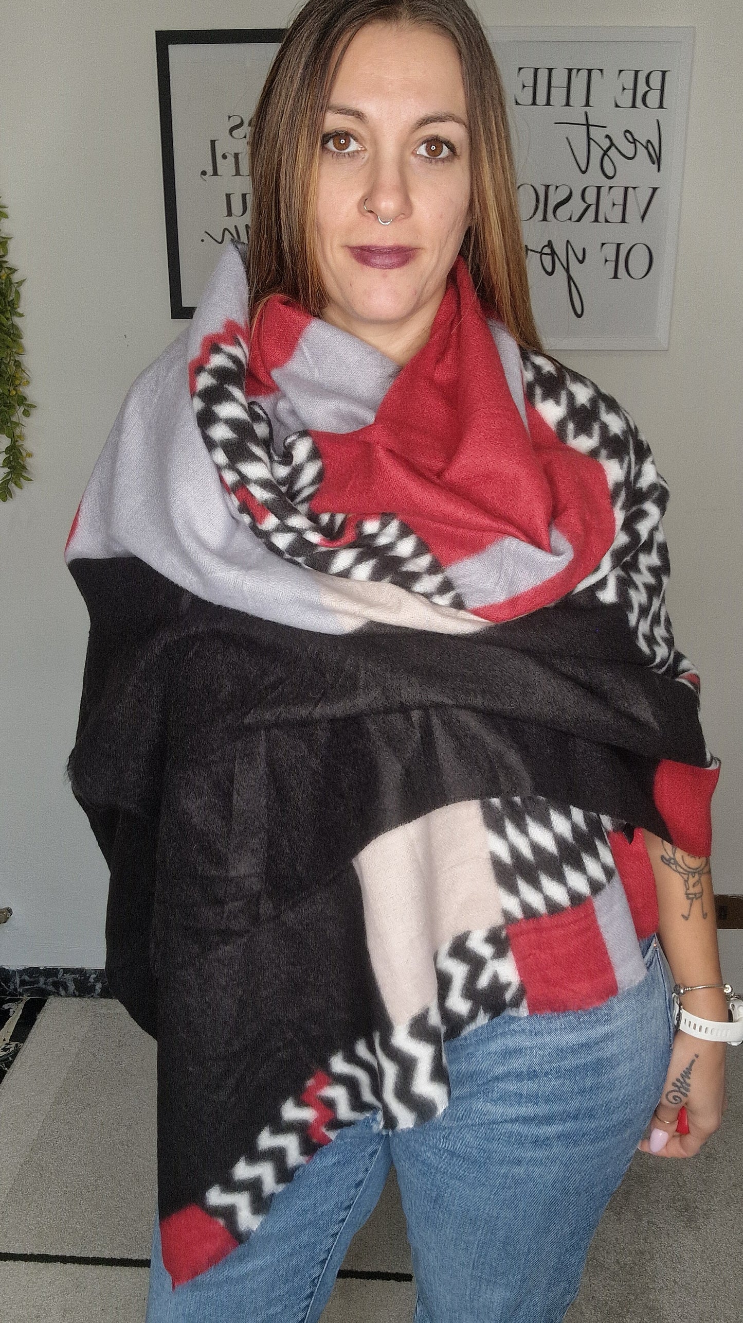 Sciarpa/Stola Oversize con Design a Patchwork