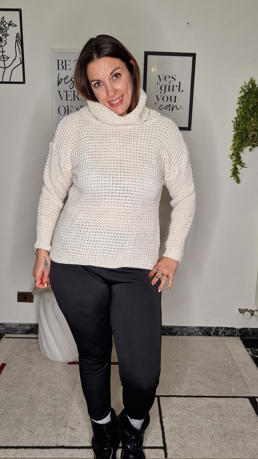 Maglione Dolcevita "AURORA" Lavorato - Effetto Luminoso