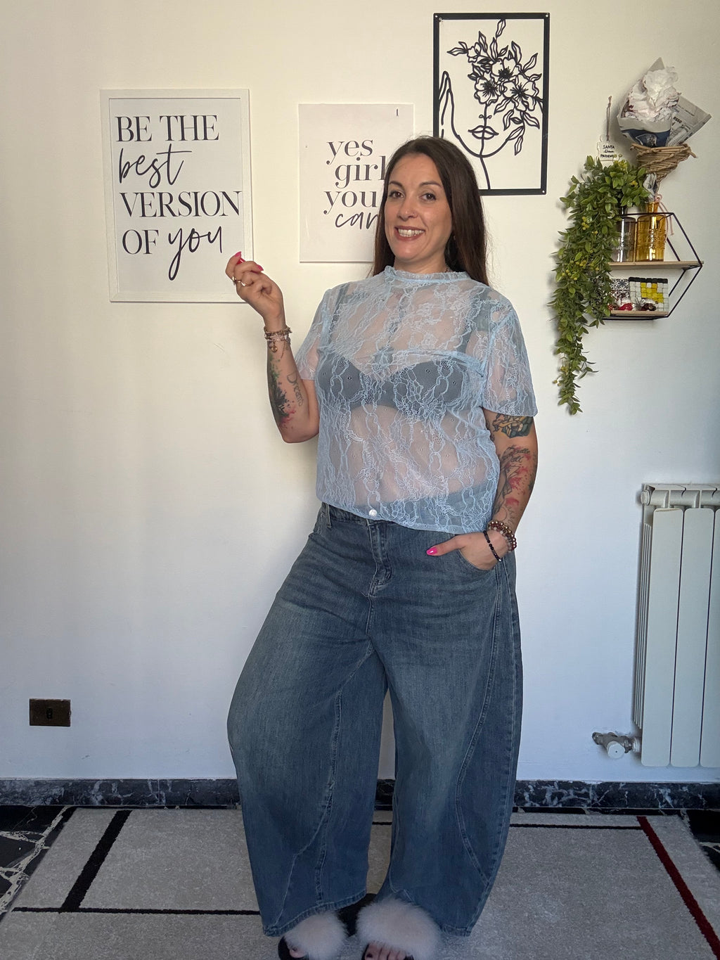T-shirt in Pizzo Trasparente Curvy