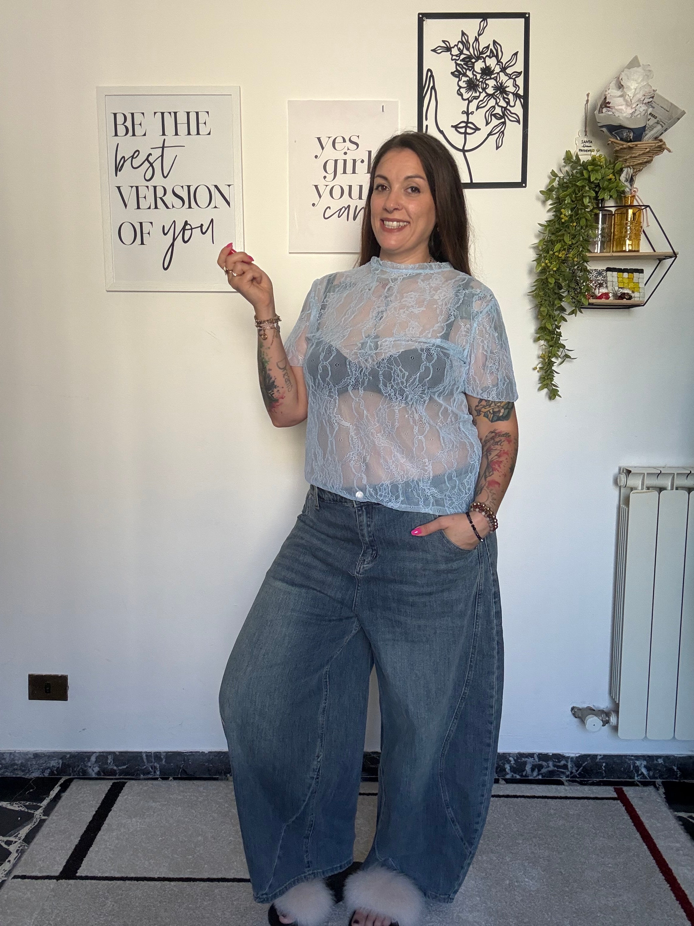 T-shirt in Pizzo Trasparente Curvy