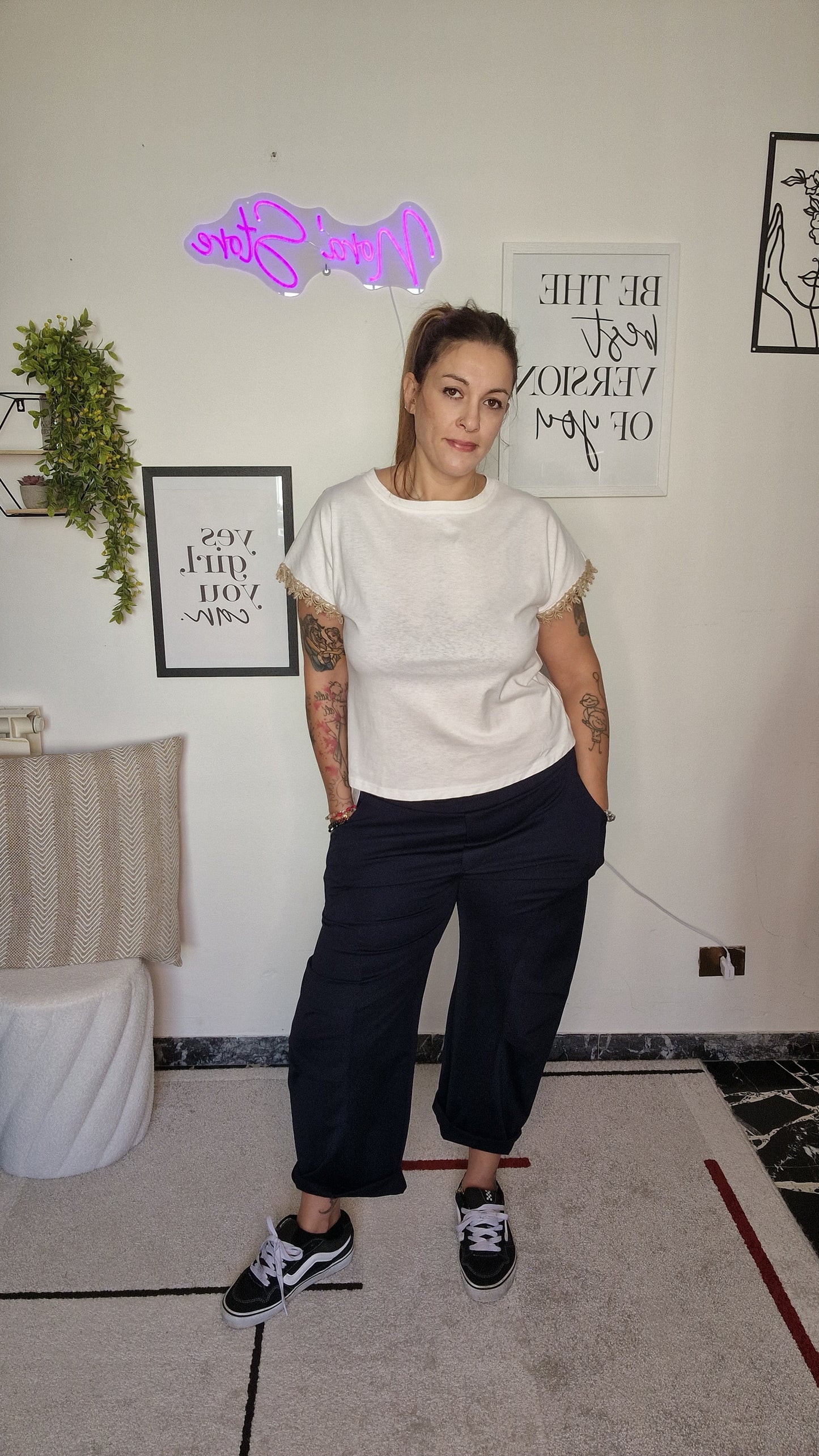 Pantaloni Casual con Arricciatura al Ginocchio