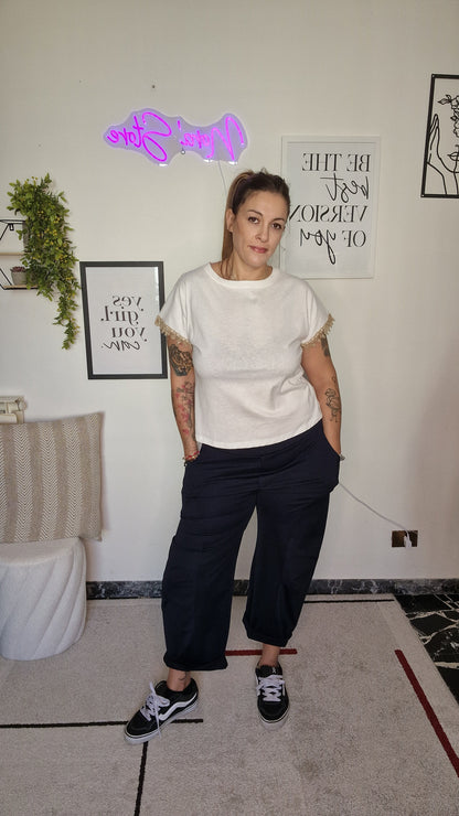 Pantaloni Casual con Arricciatura al Ginocchio