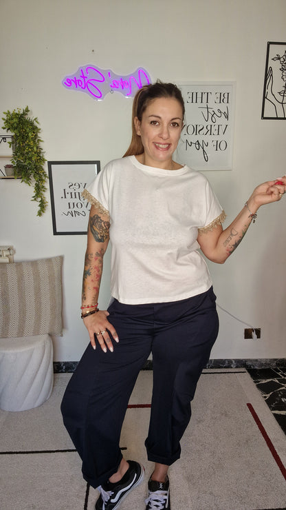 Pantaloni Casual con Arricciatura al Ginocchio