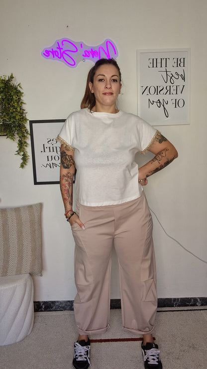 Pantaloni Casual con Arricciatura al Ginocchio