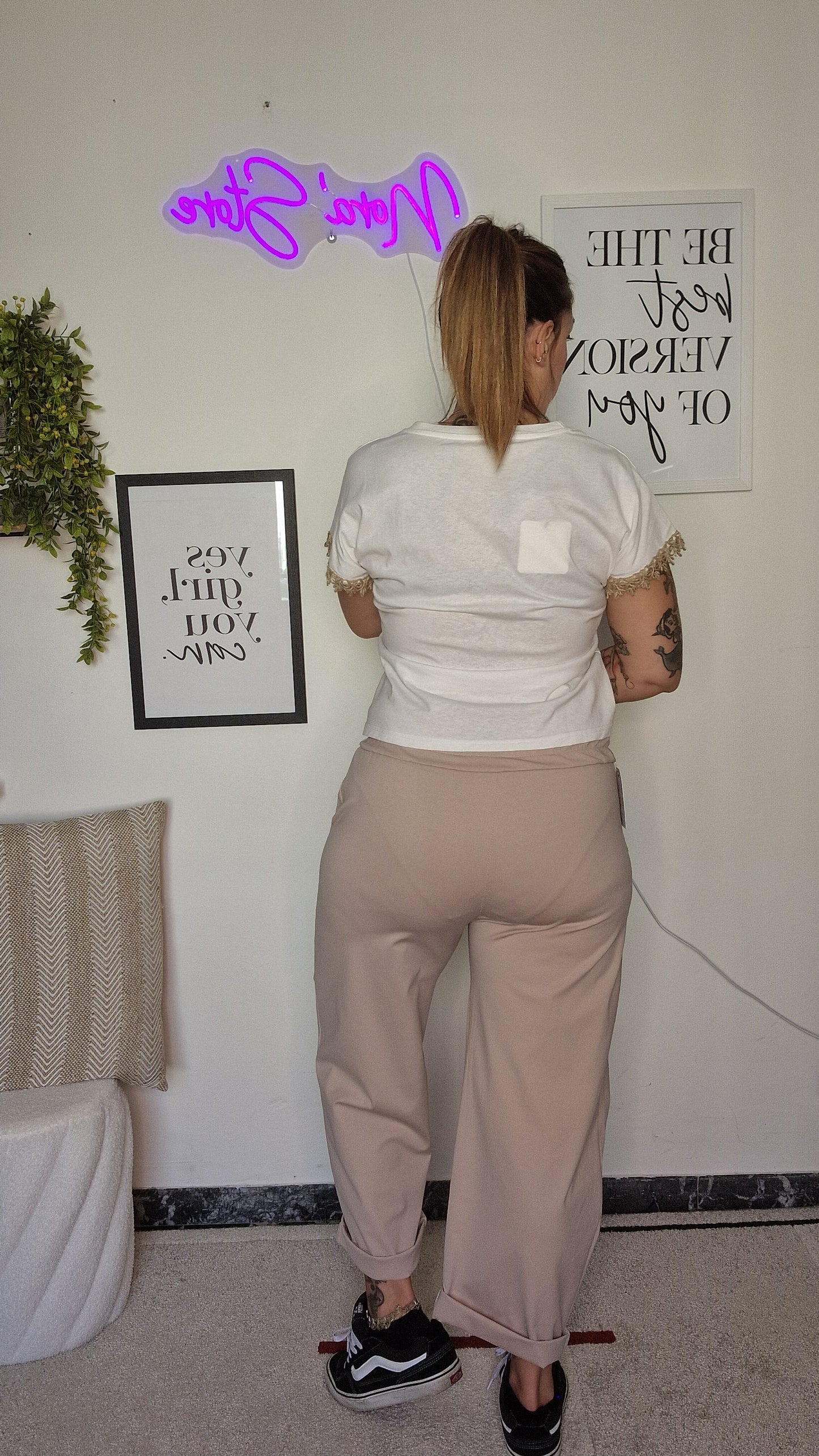 Pantaloni Casual con Arricciatura al Ginocchio