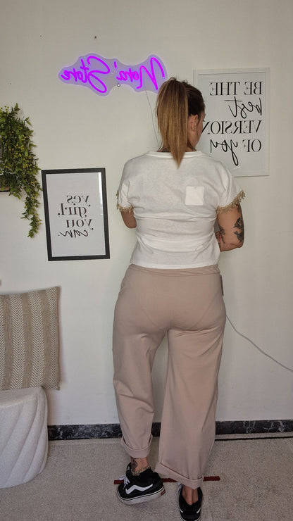 Pantaloni Casual con Arricciatura al Ginocchio