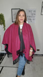 Poncho Reversibile Bordeaux e Nero con Frange