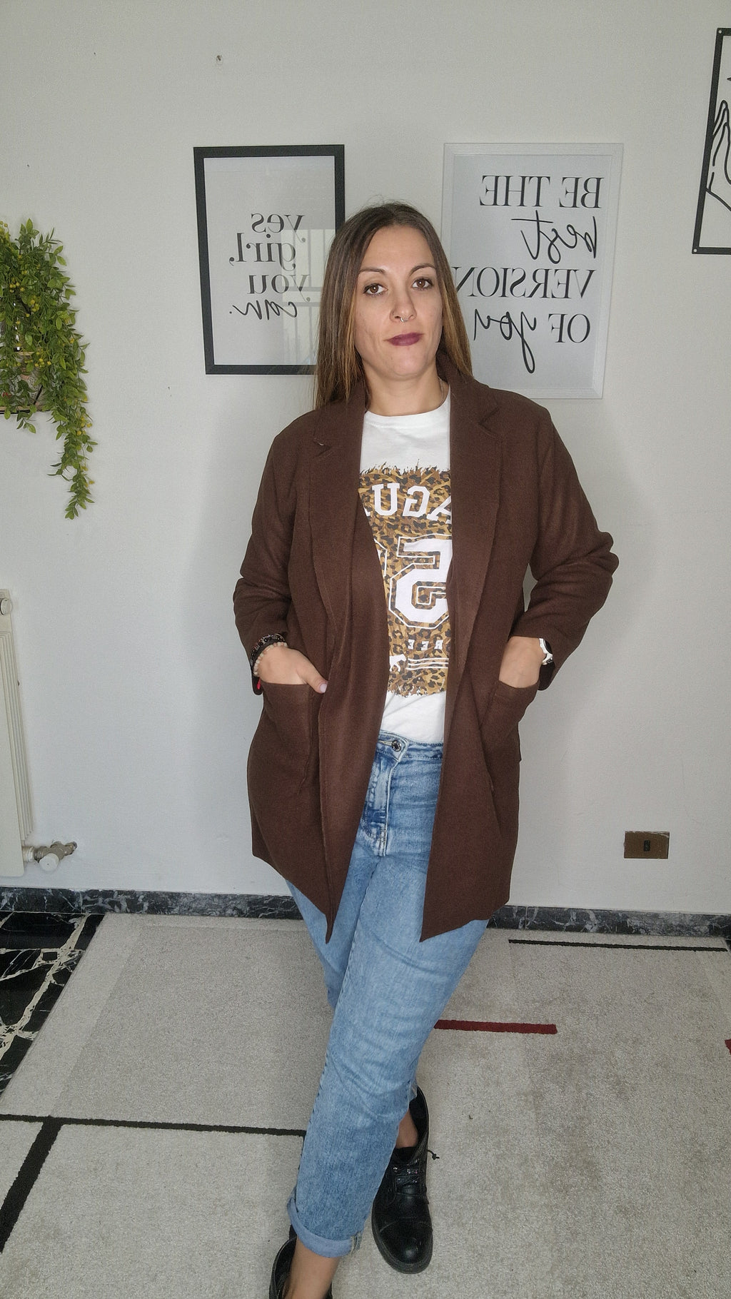 Blazer Lungo Monopetto Marrone Cioccolato