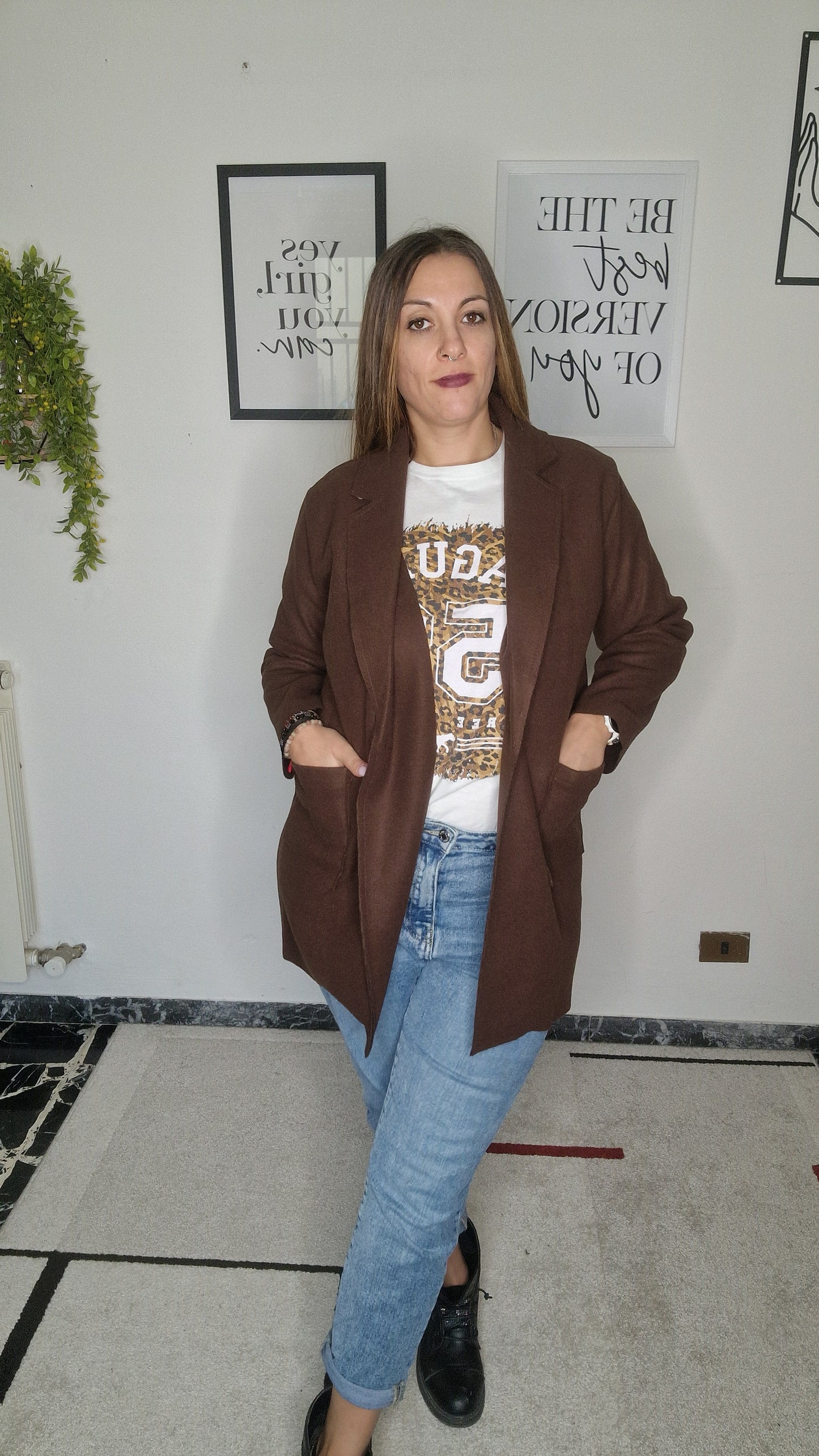 Blazer Lungo Monopetto Marrone Cioccolato