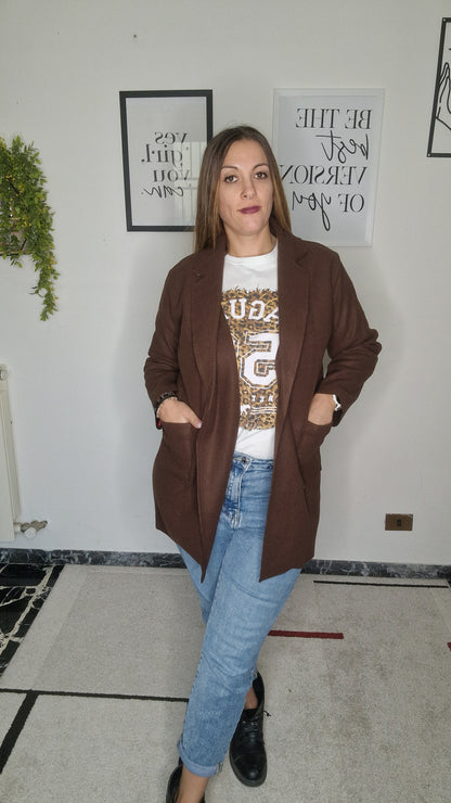Blazer Lungo Monopetto Marrone Cioccolato