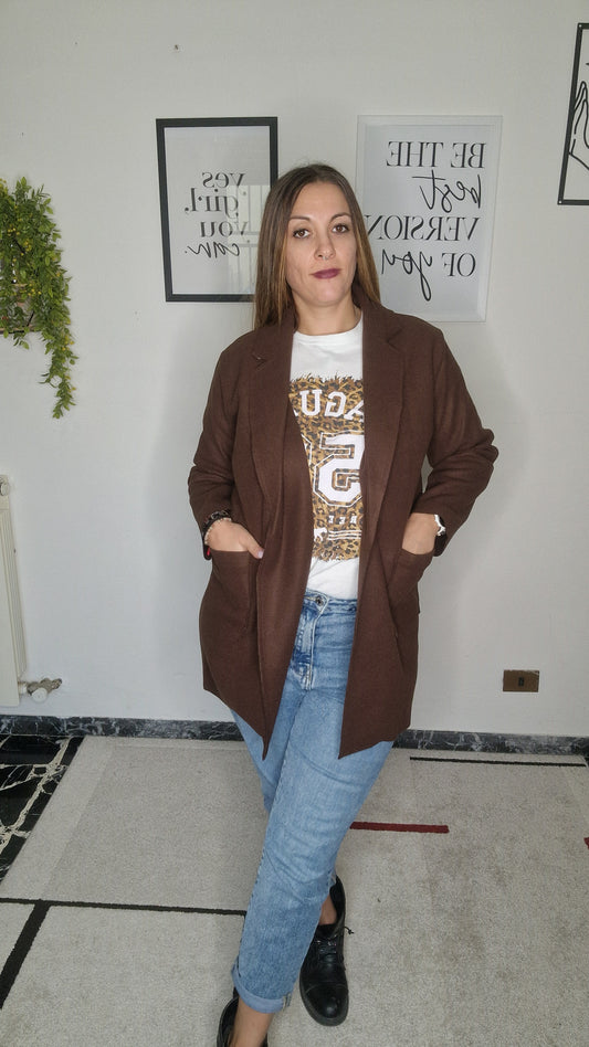 Blazer Lungo Monopetto Marrone Cioccolato