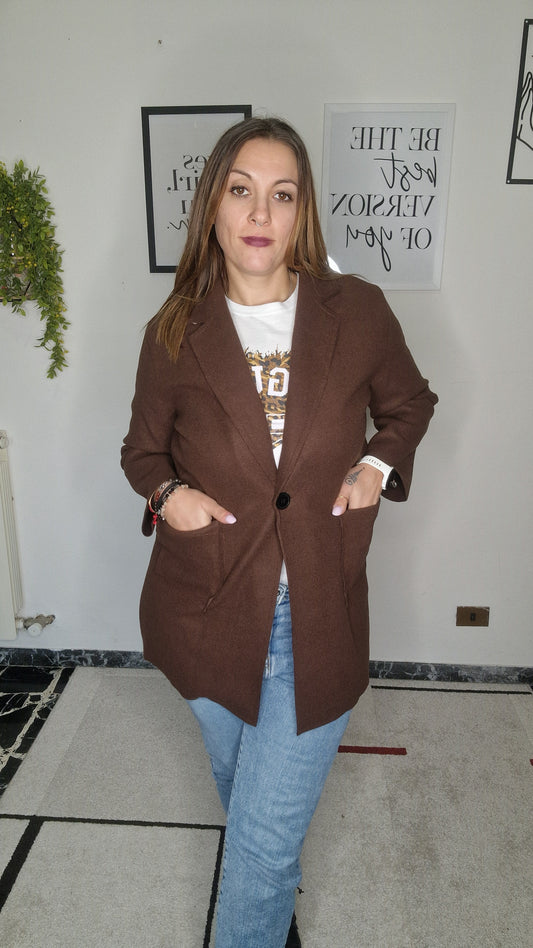 Blazer Lungo Monopetto Marrone Cioccolato