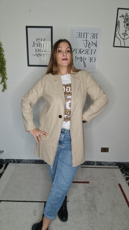 Cappottino Lungo a Riga Gessata Beige