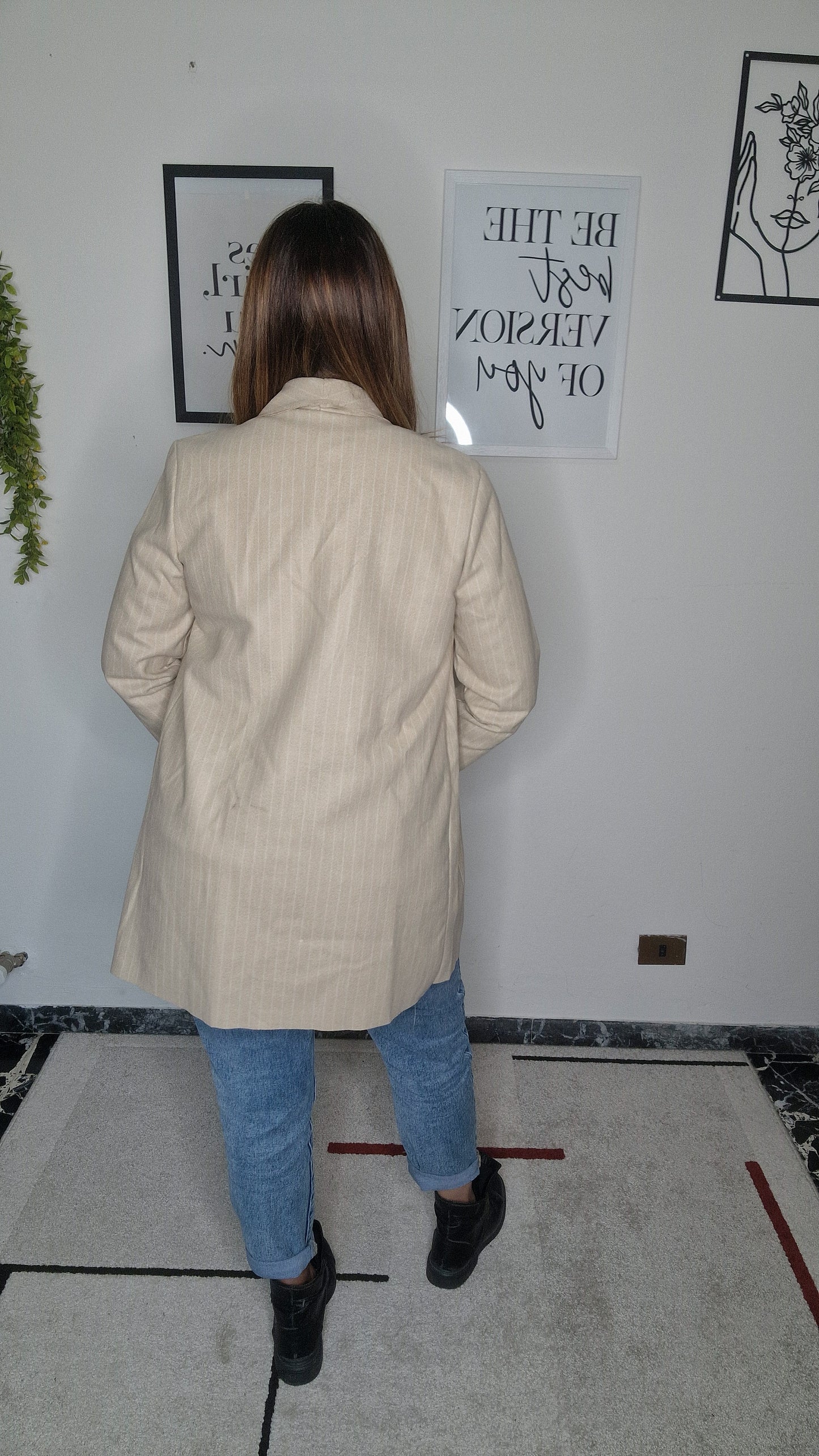 Cappottino Lungo a Riga Gessata Beige