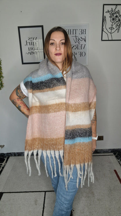 Sciarpa/Stola Oversize Tinta Unita a Blocchi di Colore