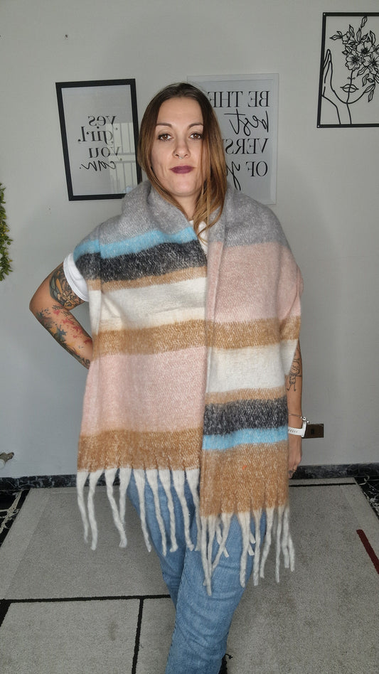 Sciarpa/Stola Oversize Tinta Unita a Blocchi di Colore