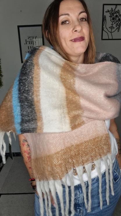 Sciarpa/Stola Oversize Tinta Unita a Blocchi di Colore