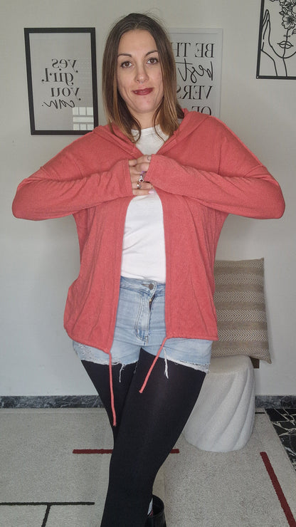 Cardigan Over con Cappuccio