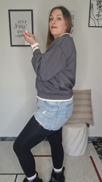 Felpa Girocollo Oversize con Dettagli a Contrasto