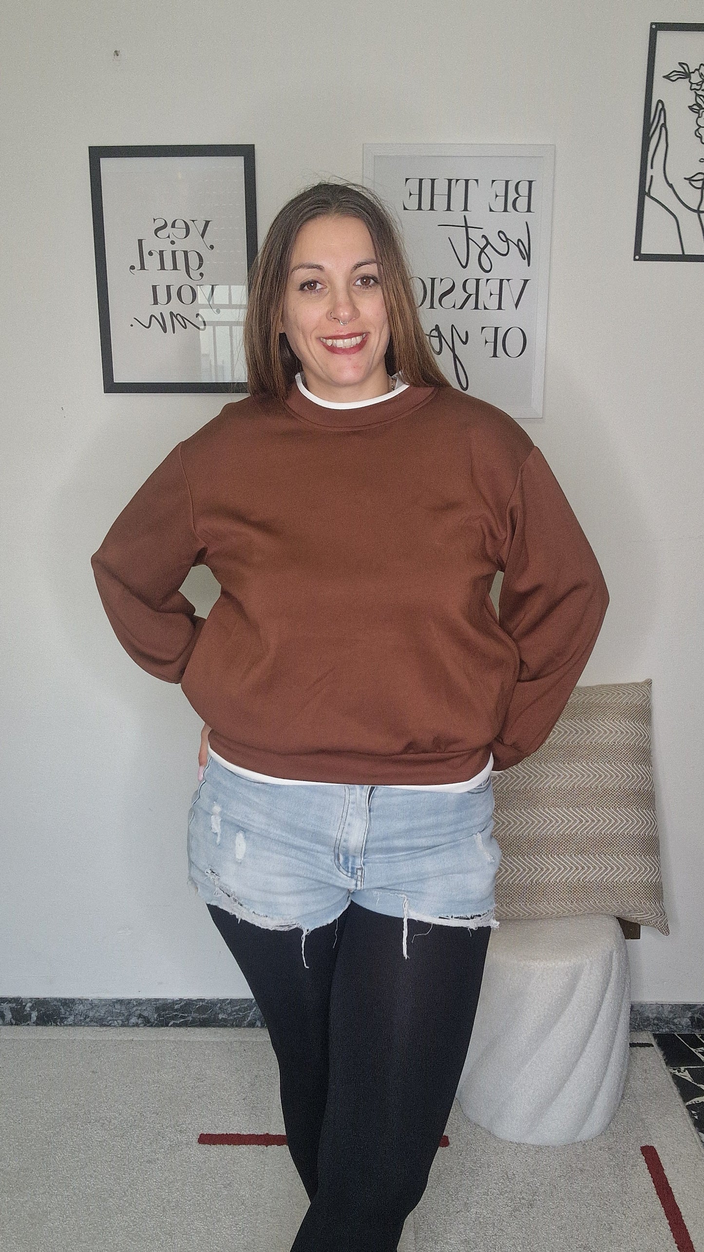 Felpa Girocollo Oversize con Dettagli a Contrasto