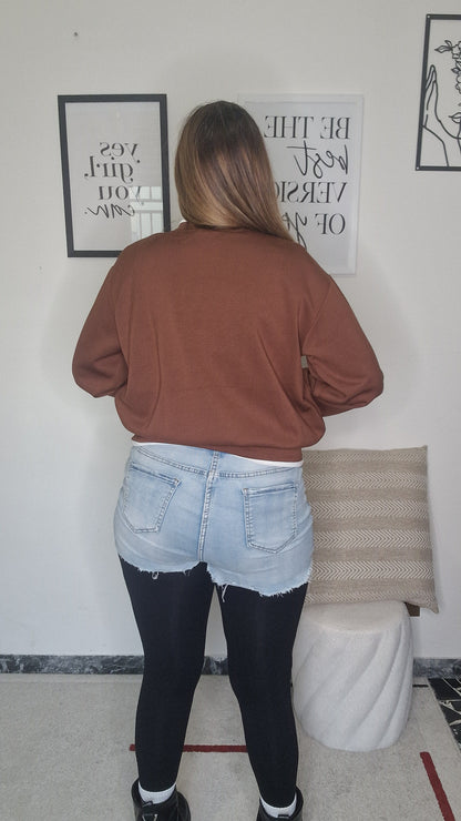 Felpa Girocollo Oversize con Dettagli a Contrasto