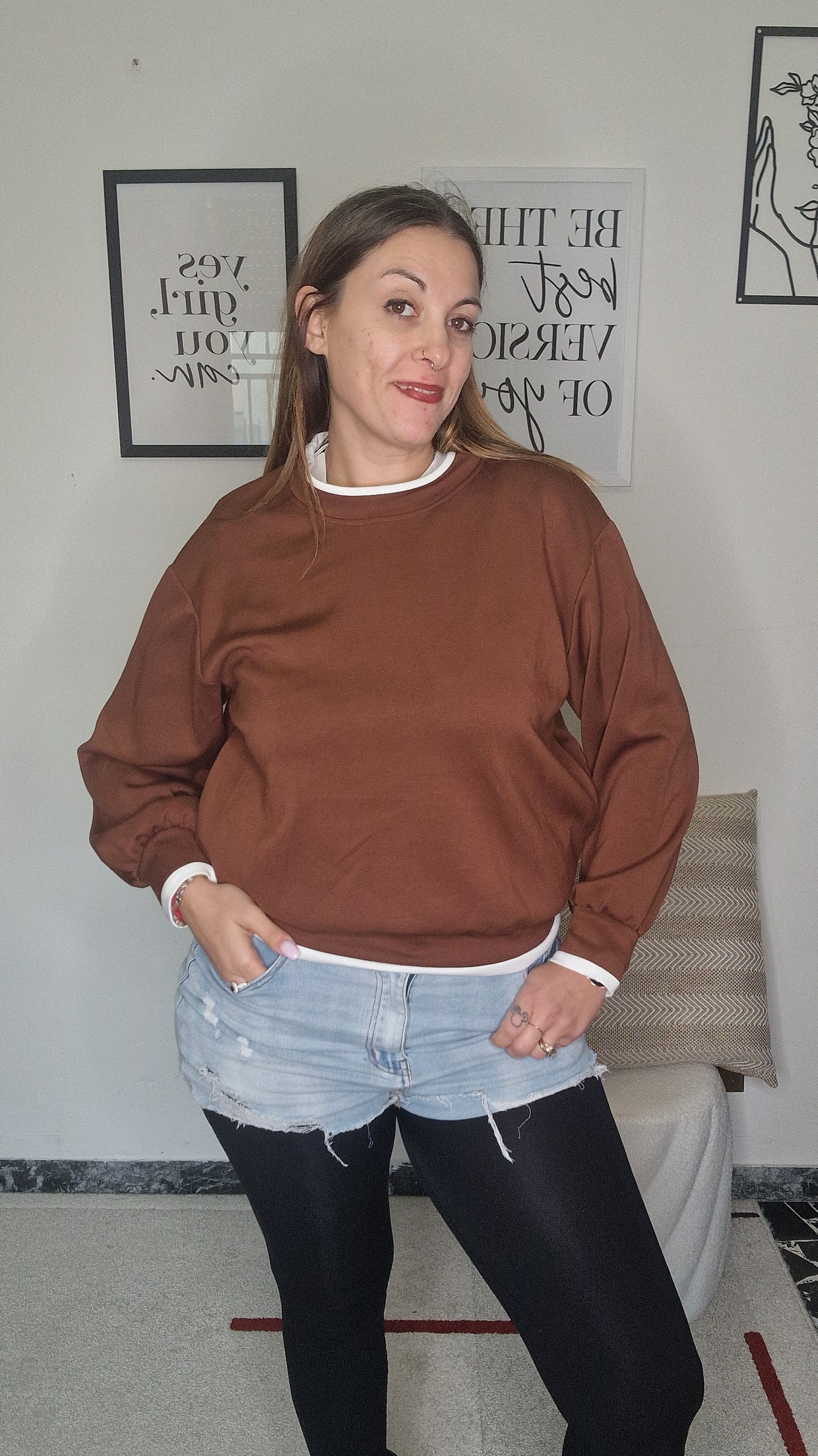 Felpa Girocollo Oversize con Dettagli a Contrasto