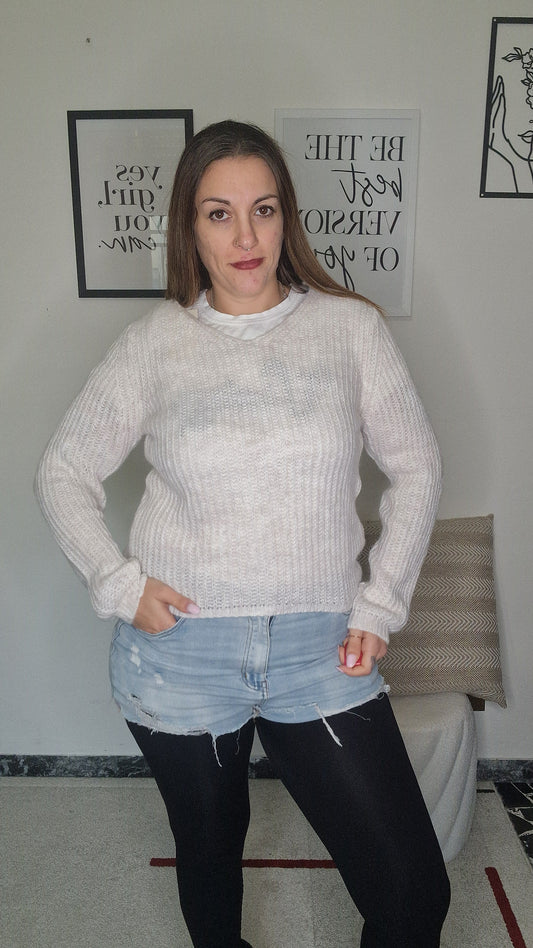 Maglione Girocollo a Coste Effetto Mohair