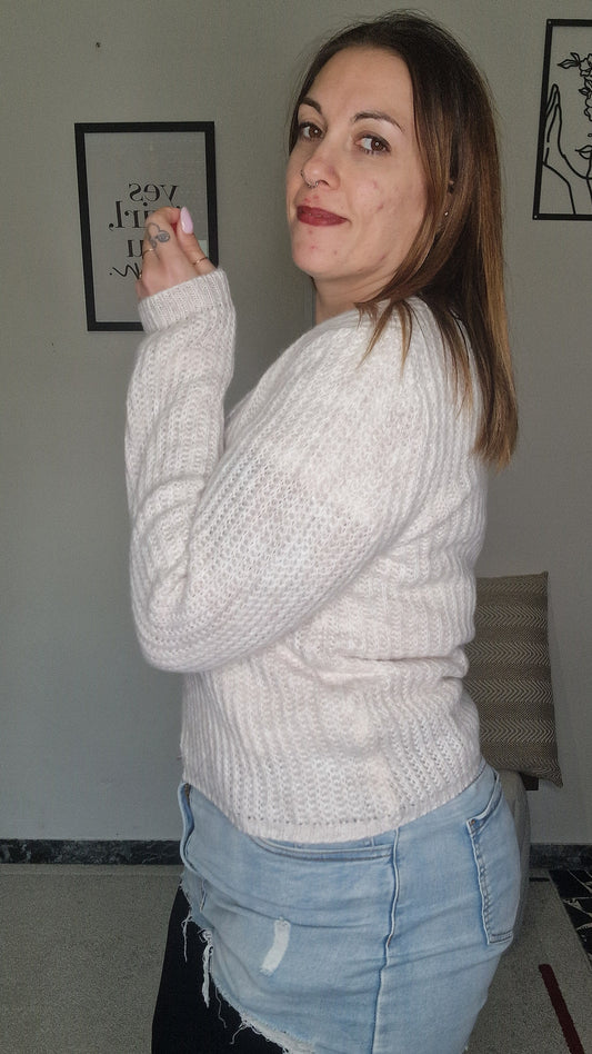 Maglione Girocollo a Coste Effetto Mohair