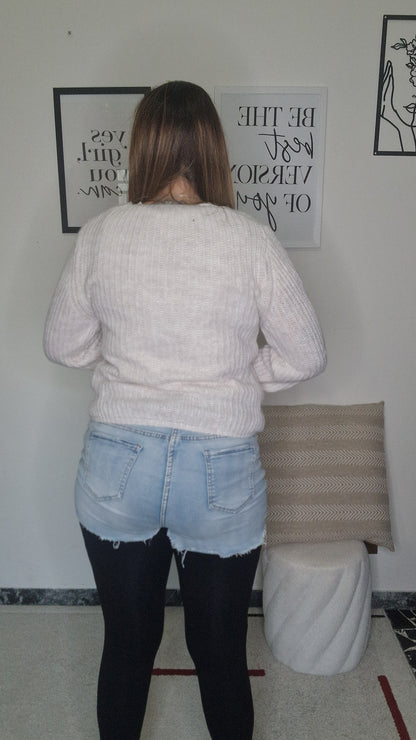 Maglione Girocollo a Coste Effetto Mohair