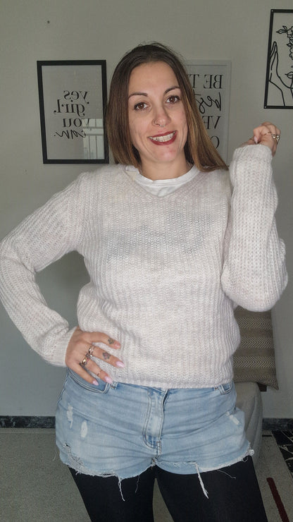 Maglione Girocollo a Coste Effetto Mohair