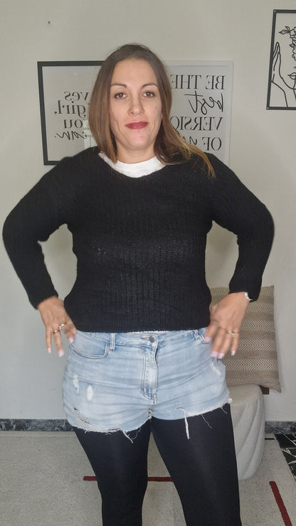 Maglione Girocollo a Coste Effetto Mohair