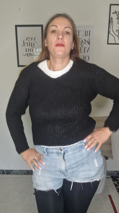 Maglione Girocollo a Coste Effetto Mohair