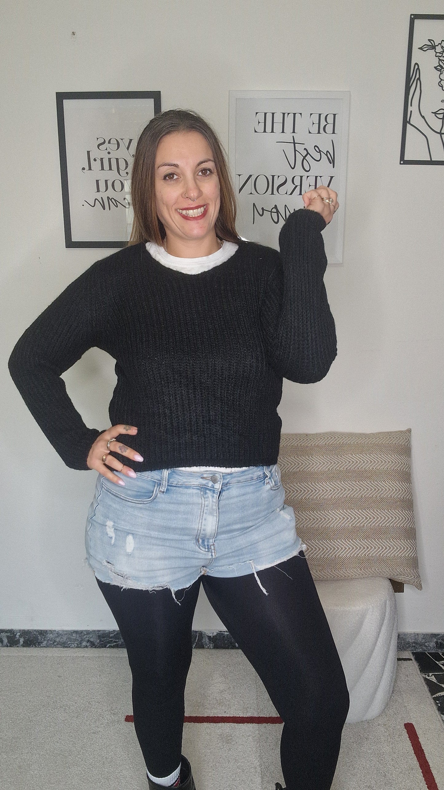 Maglione Girocollo a Coste Effetto Mohair