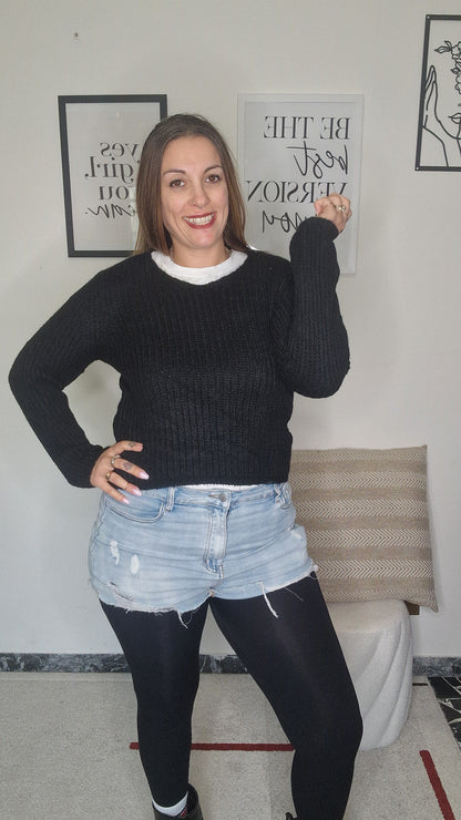 Maglione Girocollo a Coste Effetto Mohair