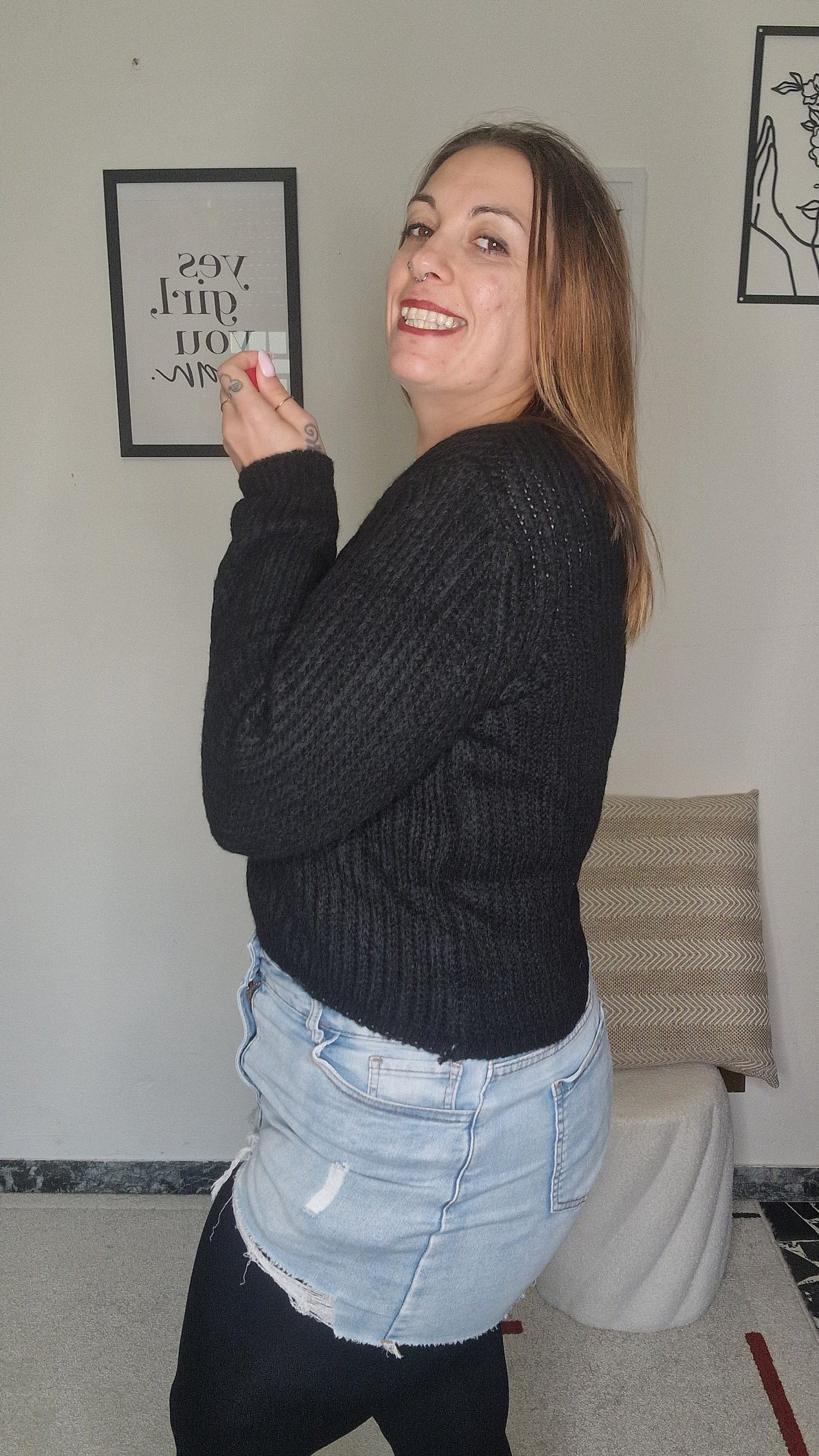 Maglione Girocollo a Coste Effetto Mohair