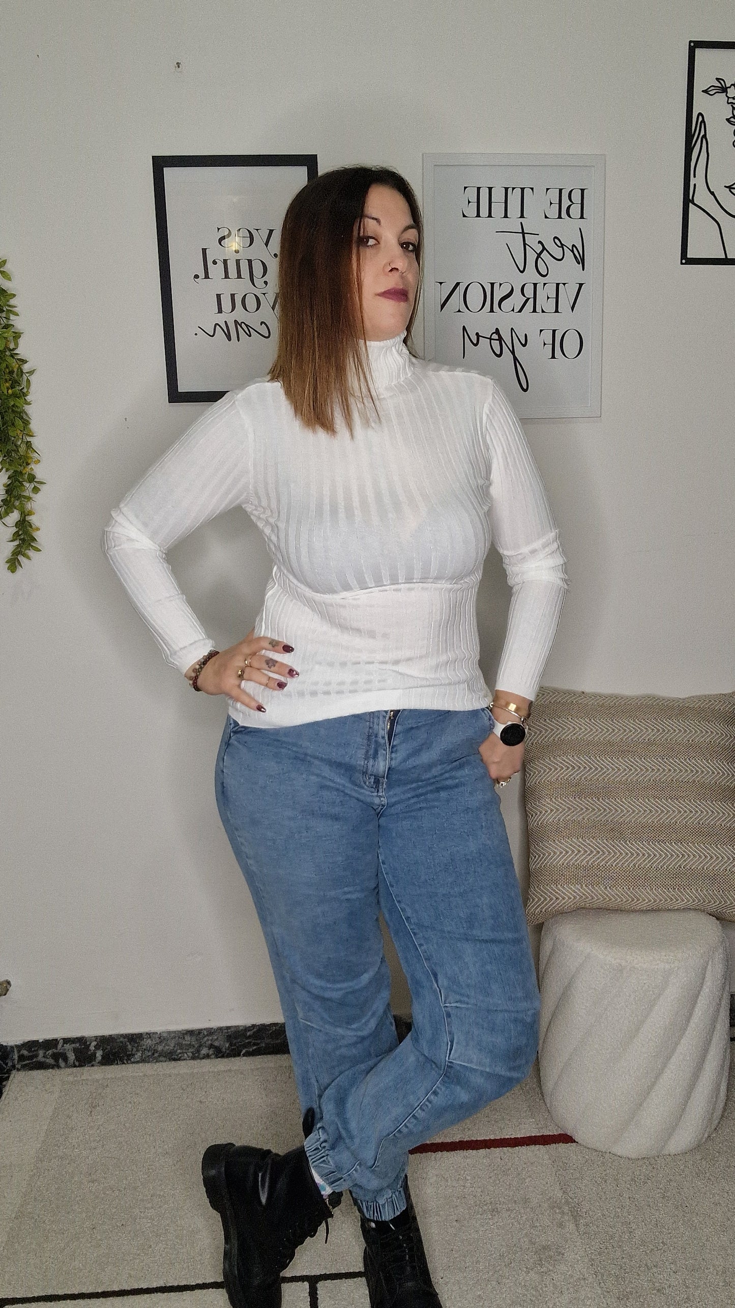 Maglione Dolcevita a Costine Versatile (cod.ecru 2322)