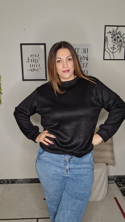 Maglia Glitter Nera Luminosa - Eleganza Comoda