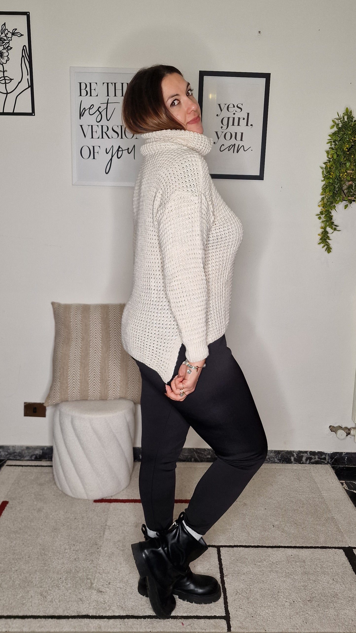 Maglione Dolcevita "AURORA" Lavorato - Effetto Luminoso