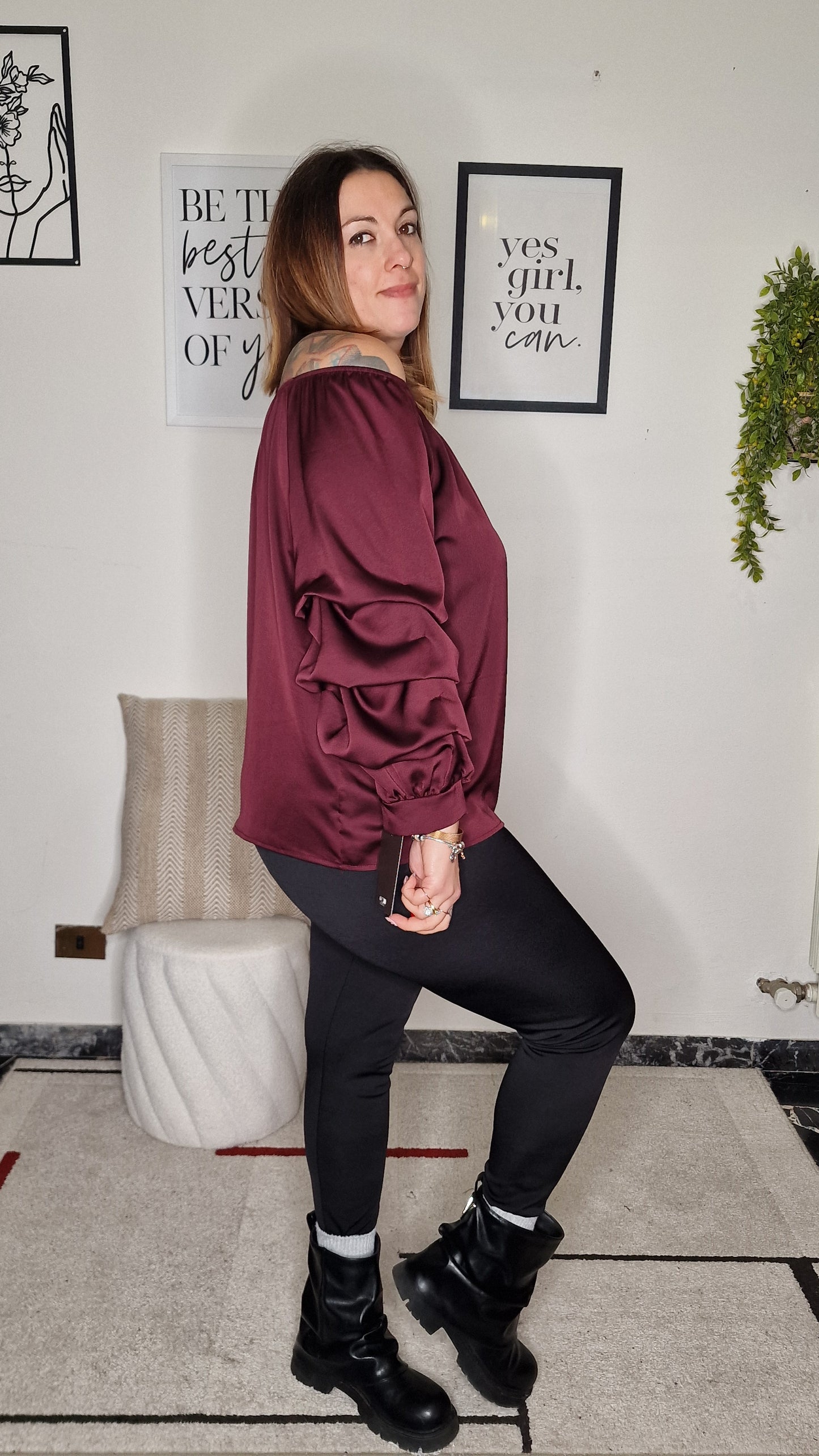 Blusa "VIOLA" Spalle Scoperte Effetto Seta