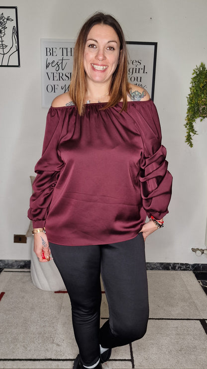 Blusa "VIOLA" Spalle Scoperte Effetto Seta