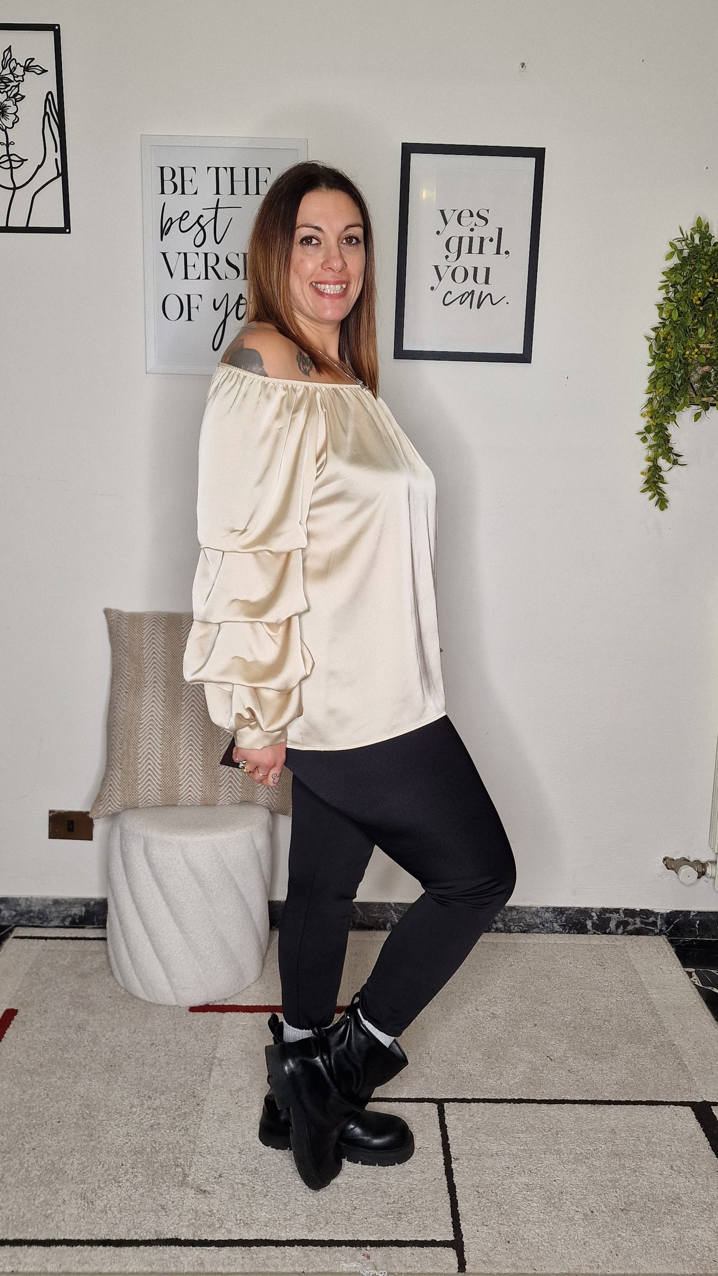 Blusa "VIOLA" Spalle Scoperte Effetto Seta