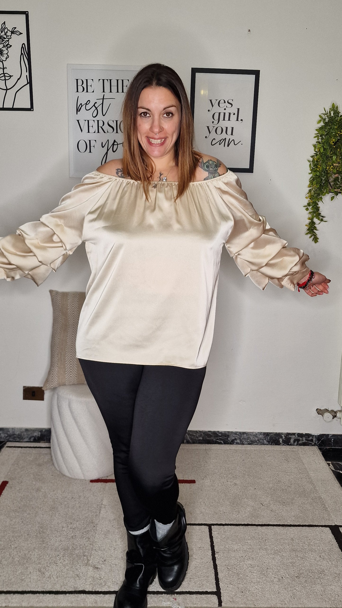 Blusa "VIOLA" Spalle Scoperte Effetto Seta