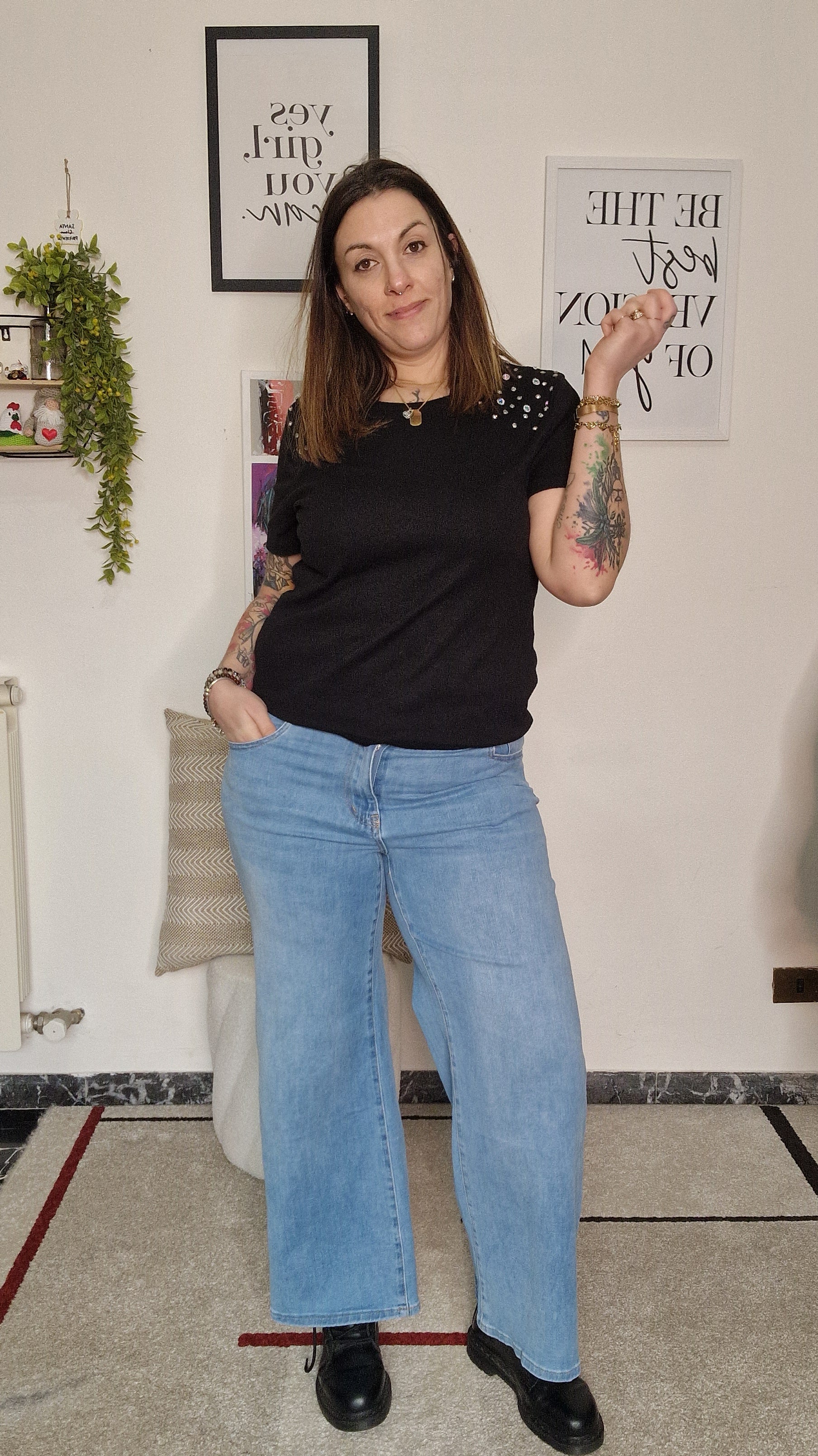 Jeans Wide Leg Pink Sparkle