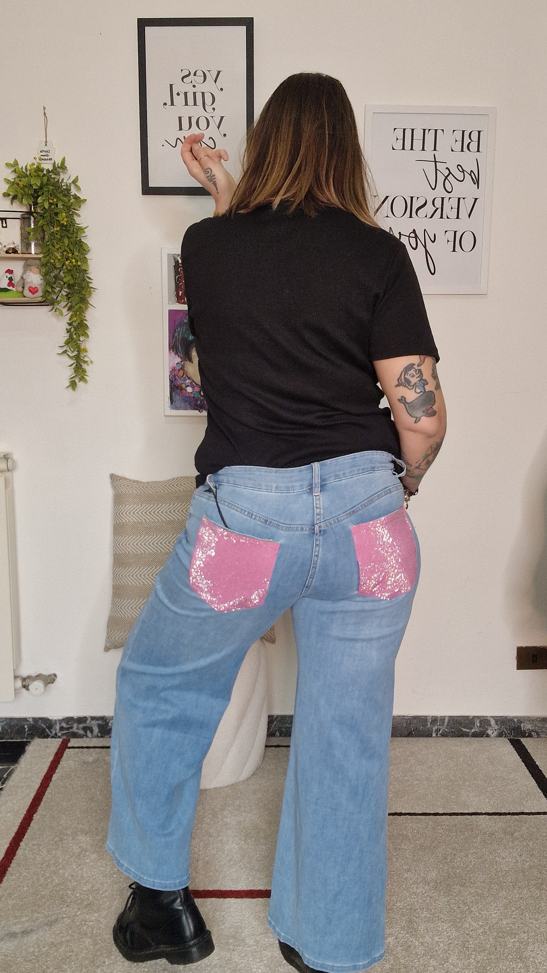 Jeans Wide Leg Pink Sparkle