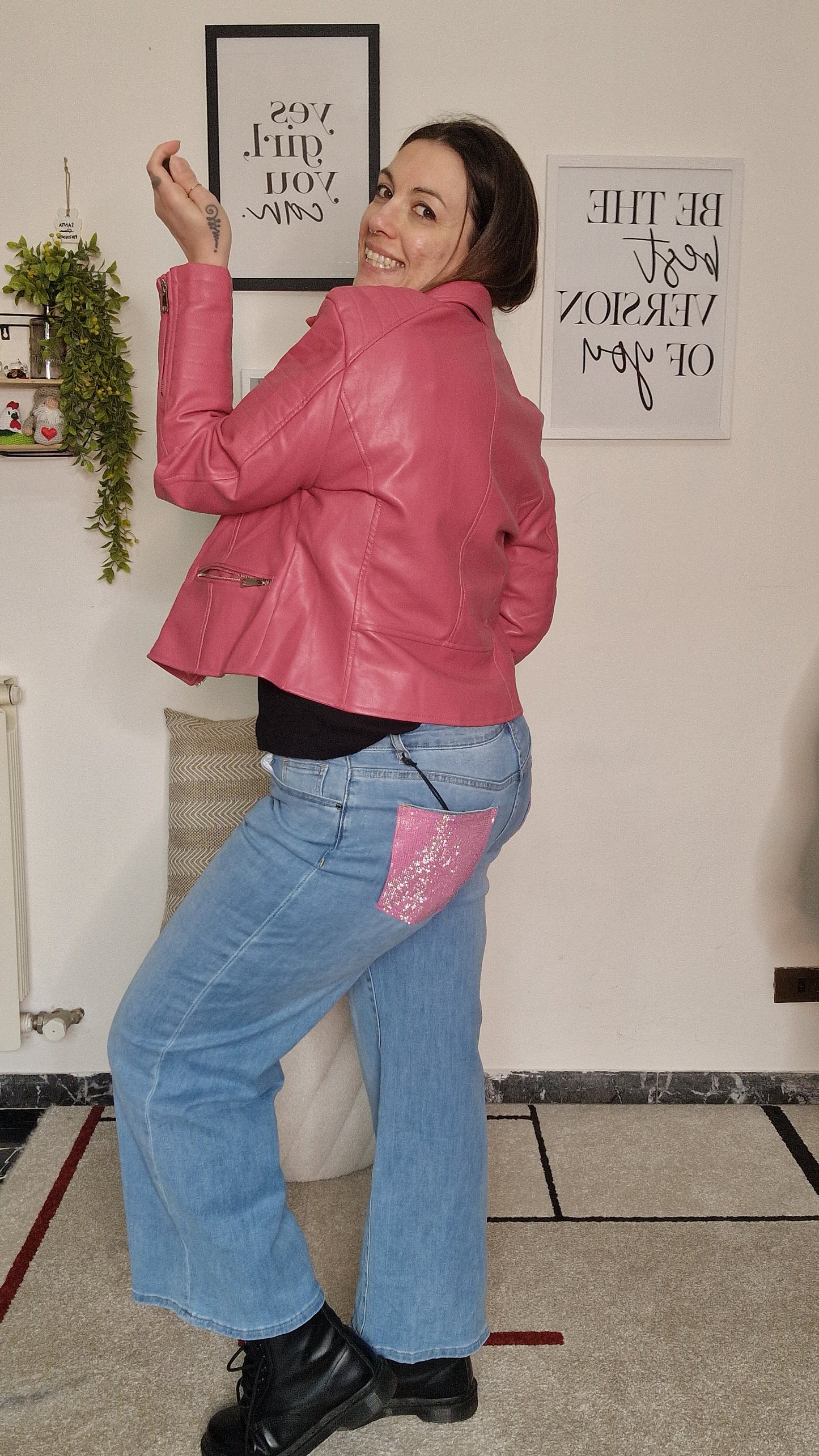 Jeans Wide Leg Pink Sparkle