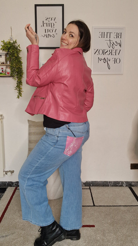 Jeans Wide Leg Pink Sparkle