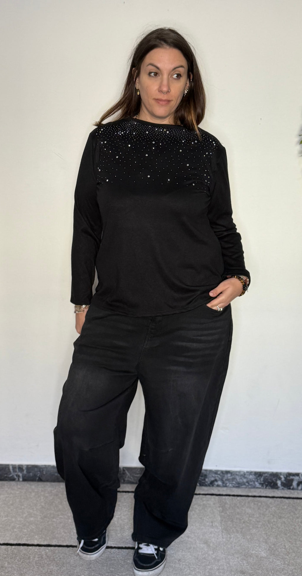 Maglia Over "Luce" con Brillantini e Scollo a Barchetta