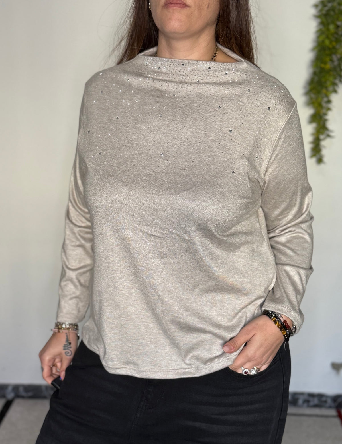 Maglia Over "Luce" con Brillantini e Scollo a Barchetta