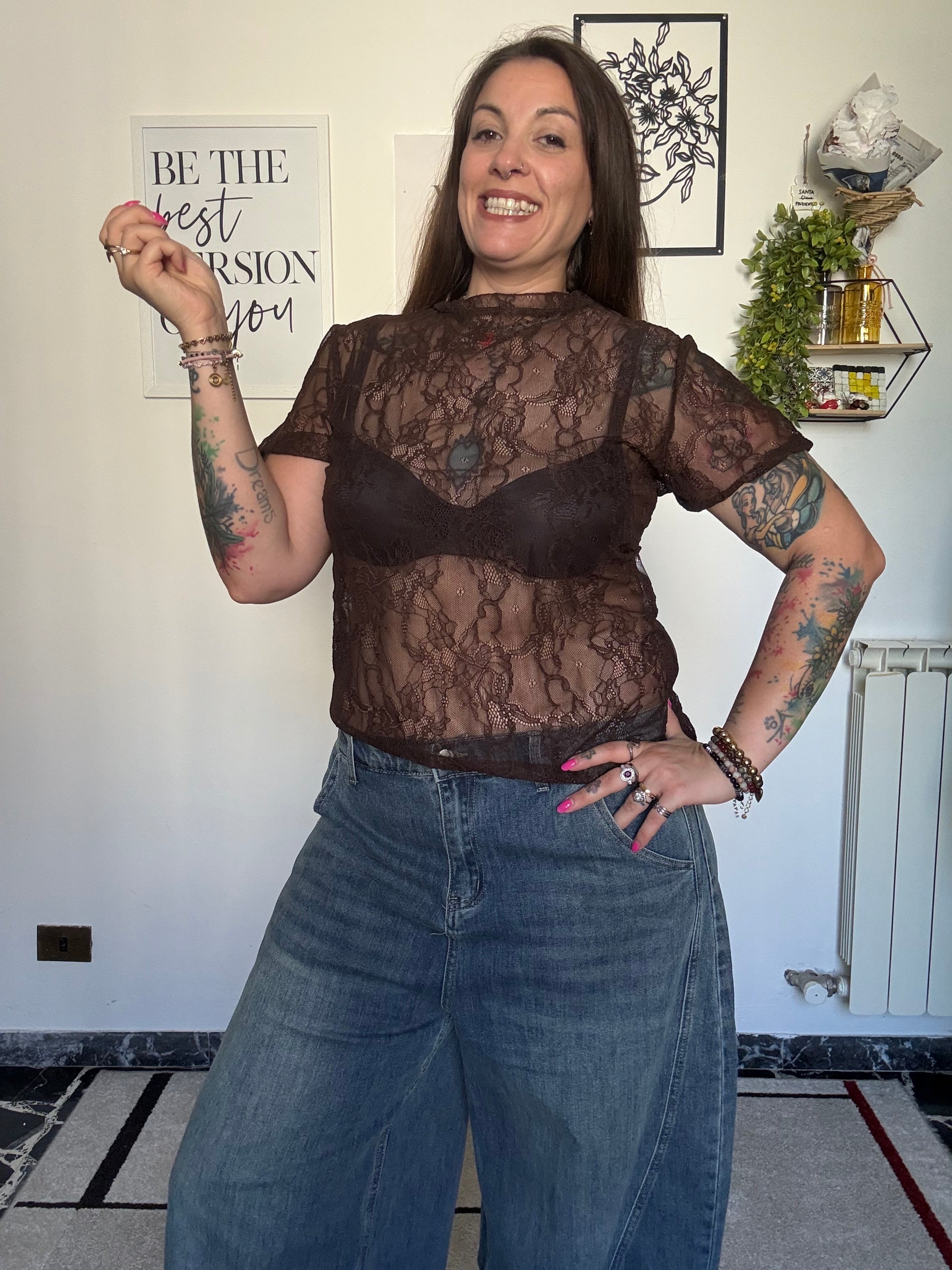 T-shirt in Pizzo Trasparente Curvy